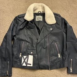Levi's women's faux-leather biker jacket with a sherpa collar