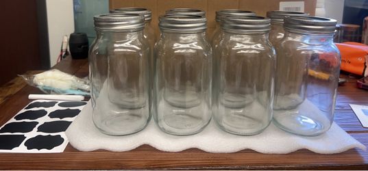 8 Pack 32 oz Mason Jar With Lid, Ideal for Canning,Jam, Honey, Wedding Favors, Shower Favors, DIY Jars, Labels and 1 Pen Included