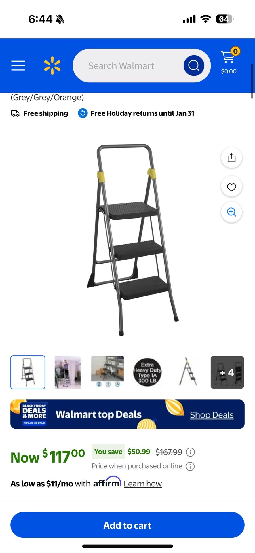 COSCO 3-Step Folding Steel Step Stool (Commercial) (Grey/Grey/Orange)