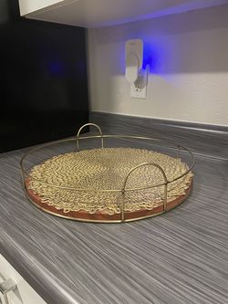 Wooden Gold-Rimmed Decor Serving Tray with (4) Placemats
