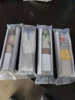 1999 set of 4 Star Wars Episode 1 cereal box character toys in package yoda anakin r2d2 mace