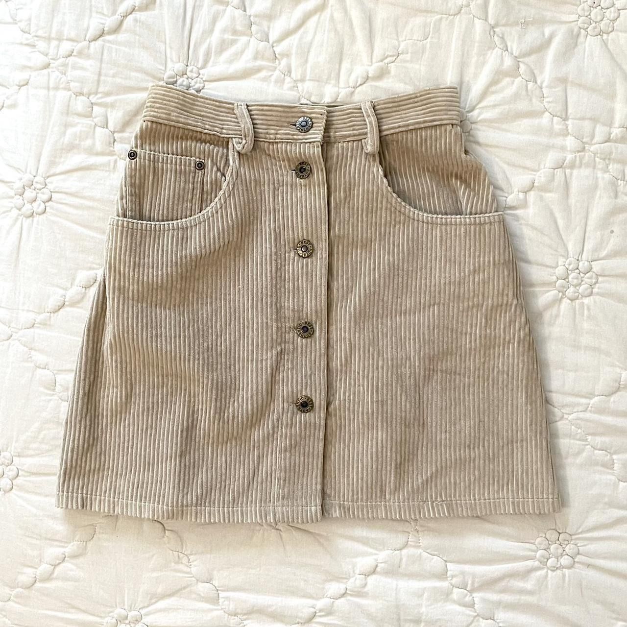Vintage Taupe Corduroy A Line Button Up Mini Skirt