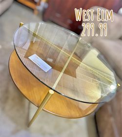 West Elm Round Brass Coffee Table w/Glass Top