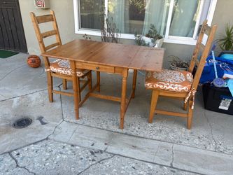 Solid Wood Drop-Leaf Dining Table + 2 Chairs – Expandable