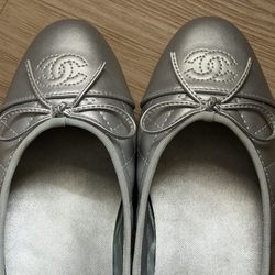 Silver Quilted Channel Ballet Flats