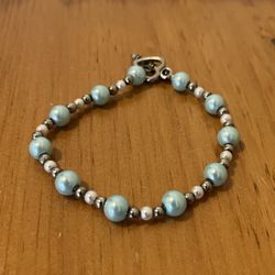 Turquoise Blue White Round Beaded Beads Bracelet