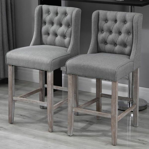 Tufted Wingback Counter Height Bar Stool Dining Chair Set of 2 - Grey