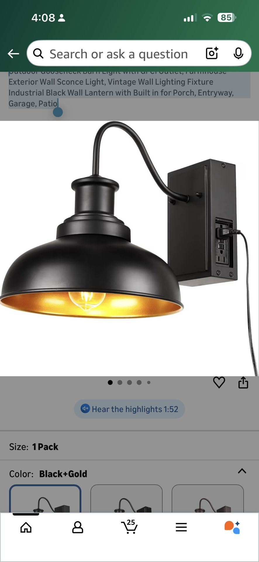 Outdoor Gooseneck Barn Light with GFCI Outlet, Farmhouse Exterior Wall Sconce Light, Vintage Wall Lighting Fixture Industrial Black Wall Lantern with