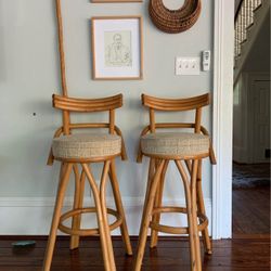 2 Bar Stools - Bamboo Accents