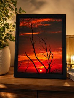 Fiery Sunset Framed Wall Art – Black Frame – Nature Photography – Ready to Hang or Display
