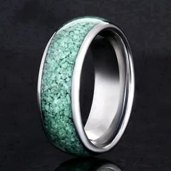 Men's Women's 8mm Tungsten Crushed Turquoise Comfort-Fit Engagement Wedding Band 12