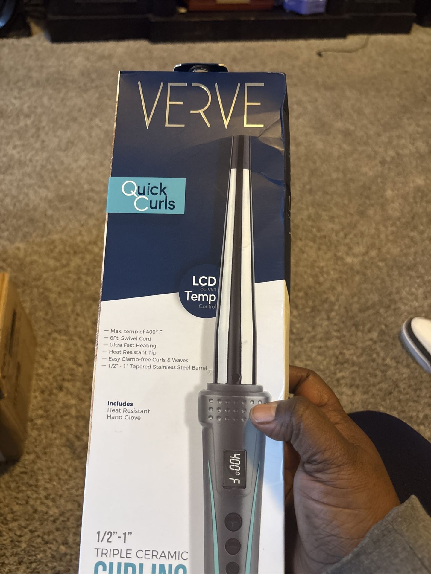 Verve Triple Ceramic Curling Wand 1/2" & 1" LCD Adjustable Heat PG-8321-GMG.