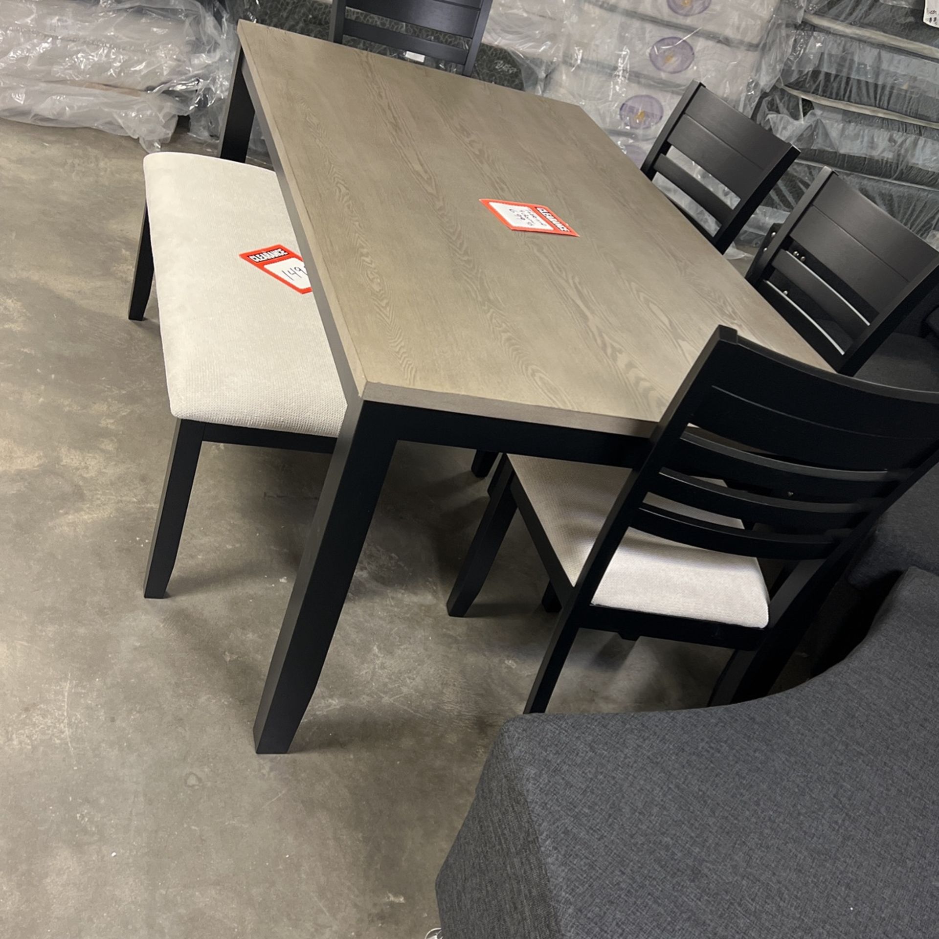 Table and four chairs for 699 bench for $149 brand new