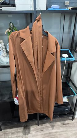 Brown Long Open-Front Trench Coat