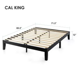 California King Classic 12" Solid Wood Platform Bed with Wooden Slats, Black
