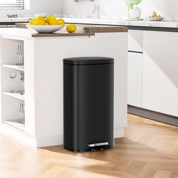 13.2 Gal Step Kitchen Trash Can, Stainless Steel Garbage Bin, Black Large Garbage Can with Removable Inner Bucket, Foot Pedal, Soft-close Lid, Rear Ha