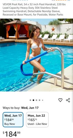 VEVOR Pool Rail, 54 x 32 inch Pool Handrail, 220 lbs Load Capacity Heavy Duty 304 Stainless Steel Swimming Handrail, Detachable Nonslip Sleeve, Recess
