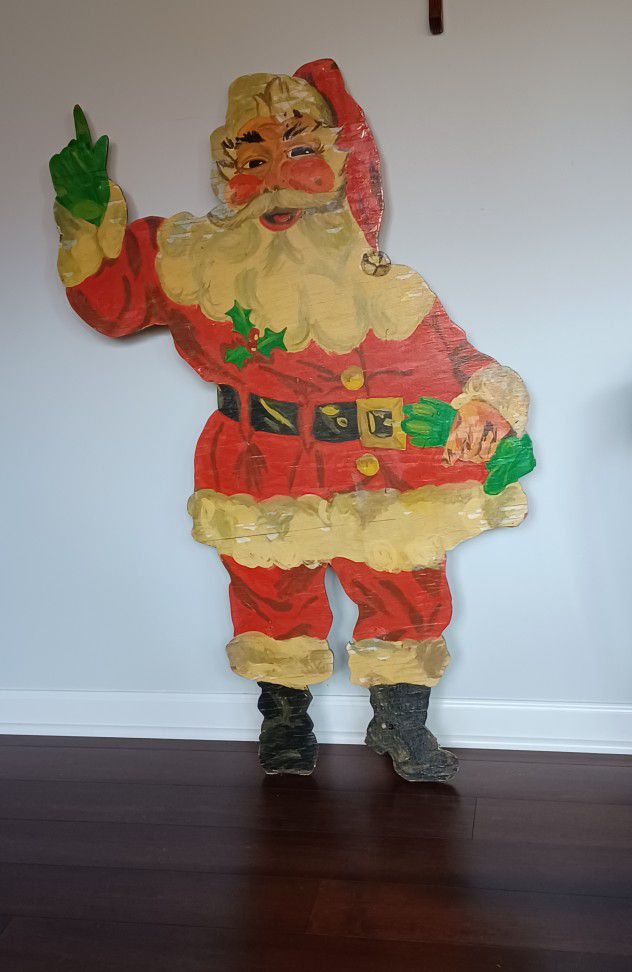 Vintage 1(contact info removed)'s Plywood Santa Wooden Display Hand Painted Color 47" x 30"