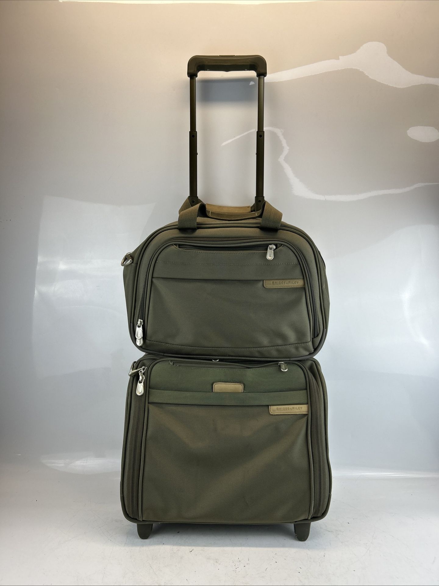 Olive Green Briggs & Riley Carryon Rolling Suitcase & Add on Attached Carrier