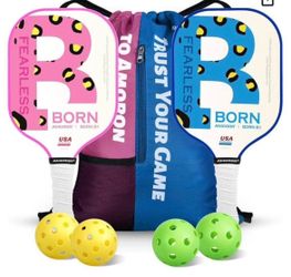 New pickleball paddle set. Pink and blue. Fiberglass and carbon face