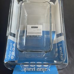 Brand New Anchor Set Of 3 Glass Baking Dishes