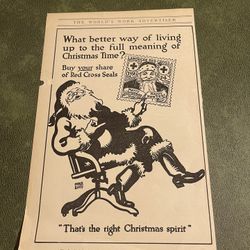 Vintage “the worlds work advertiser “Red Cross Christmas Seals Santa Ad