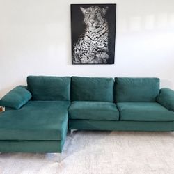Green Velvet 3-Seater Sectional Sofa