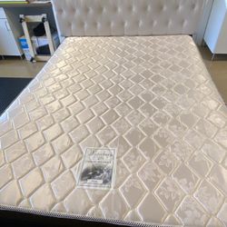 Queen Size Mattress Set Including Frame And Upholstered Headboard 