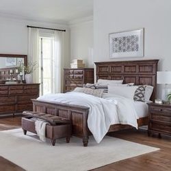 Brand New 4PC Weathered Burnished Brown Wood Bedroom Set