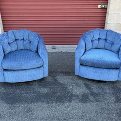 2 Beautiful Blue Velour Swivel Chairs