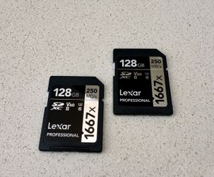 2× Lexar Professional 128GB SDXC UHS-II V60 Memory Cards — 1667x