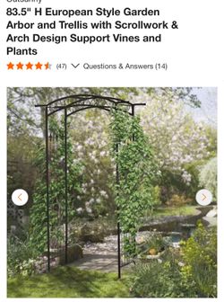 Outsunny 83.5" H European Style Garden Arbor and Trellis with Scrollwork & Arch Design Support Vines and Plants