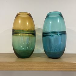 Hand blown glass vase, pair