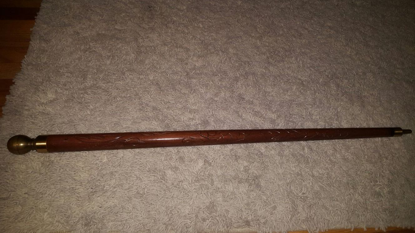 Vintage Concealed Pool Cue Walking Cane Stick Carved Dragon Brass Billiards for Sale in