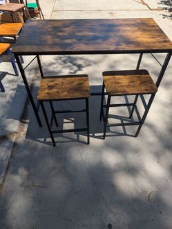 Rustic Bar Height Table and 2 Stools Set