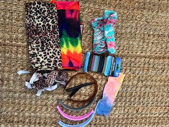 Headbands, hair ties, yoga headbands, leopard scrunchie material, hair ties bundle hair clips