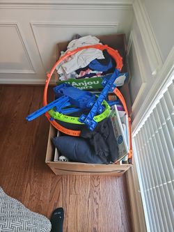 Glass Mason Jars, Kids Books And Clothes And Hot Wheels Toy Track