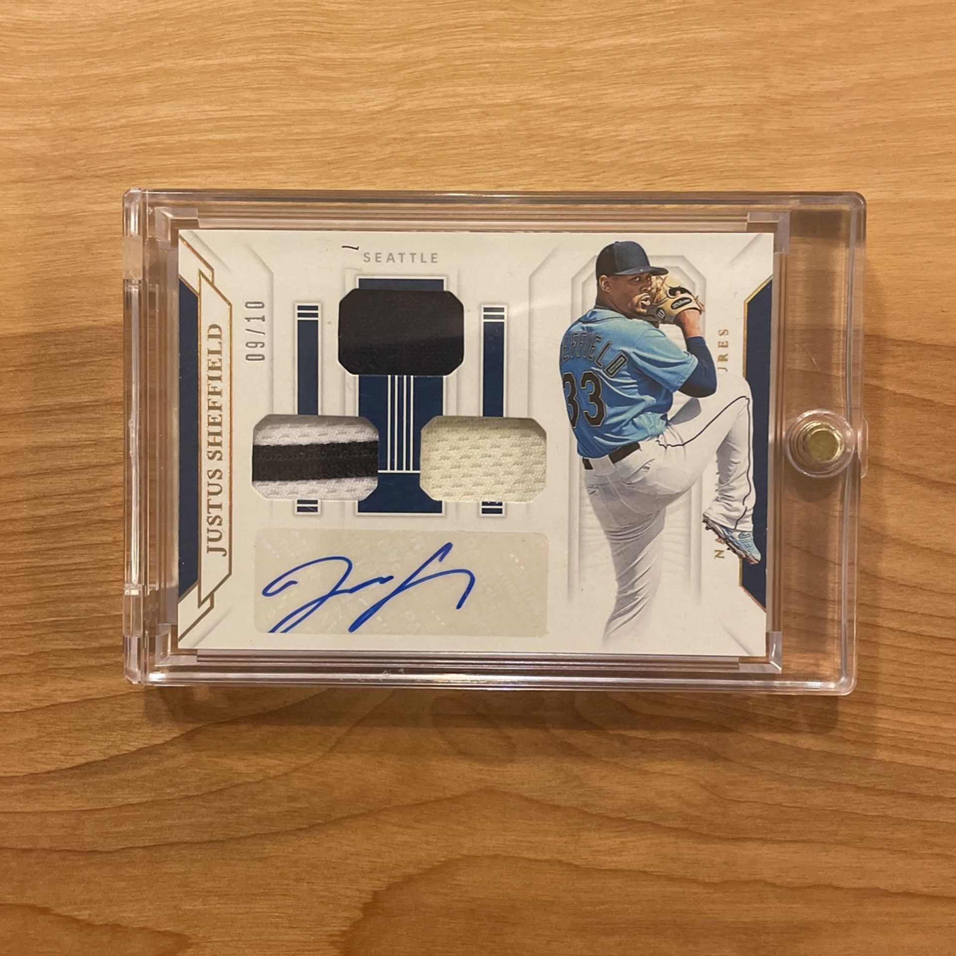 2019 National Treasures JUSTUS SHEFFIELD rookie patch auto #/10