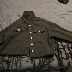 Long Roped Black Jean Jacket 