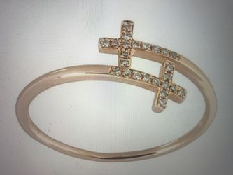 14k pink gold double cross ring with 0.06ct. t.w diamonds