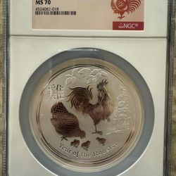 2017P 10oz NGC MS70 AUSTRALIA YEAR OF THE ROOSTER SILVER COIN 