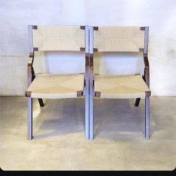 2 woven seat wood folding chiars
