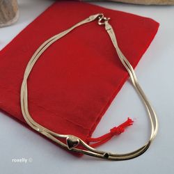 Italy 14K Solid Gold Two Strand Heart Cuban Mini Link Bracelet or Anklet/ Pulsera o Tobillera de Oro con Corazon! 👌🎁Post Tags: Tobillera de Oro