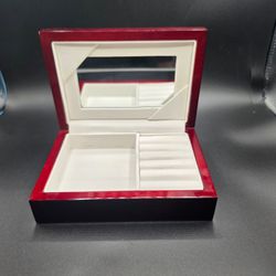 Vintage Red Wood Jewelry Box with Mirror
