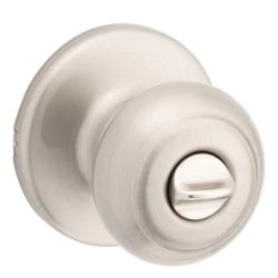Kwikset Cove Satin Nickel Privacy Door Knob with Lock for Bedroom or Bathroom featuring Microban Technology@U6-314