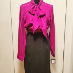 Leslie Fay bow tie top and black skirt dress sz 10