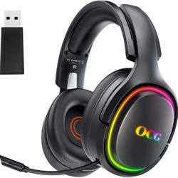 Gaming Headset 2.4GHz Bluetooth Wireless Gaming Headphones for PS5 PS4 PC with Retractable Microphone,RGB Light Wireless Headset Wired Mode for Xbox O