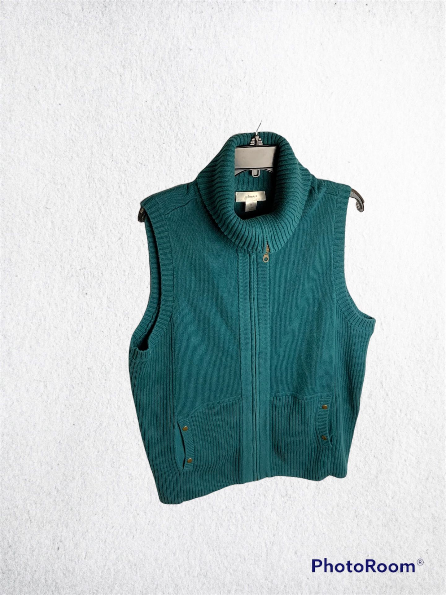 CJ Banks Dark Aqua Blue Green Zip Sweater Vest Wm 1X