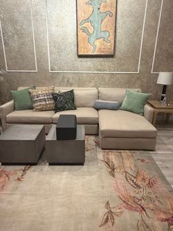 Beige Fabric Sectional Sofa with Chaise