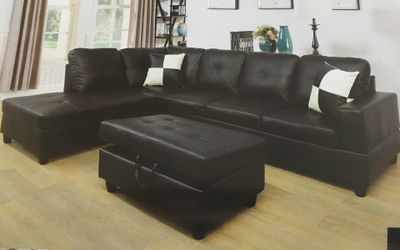 Black leather sectional couch